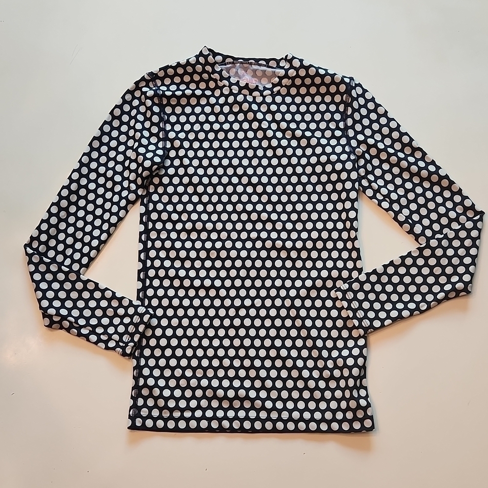 J Crew Crewcuts navy blue white polka dot long sleeve swim rashguard 12